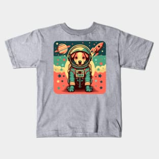 Retro Futurism Patriotic Astronaut Dog Kids T-Shirt